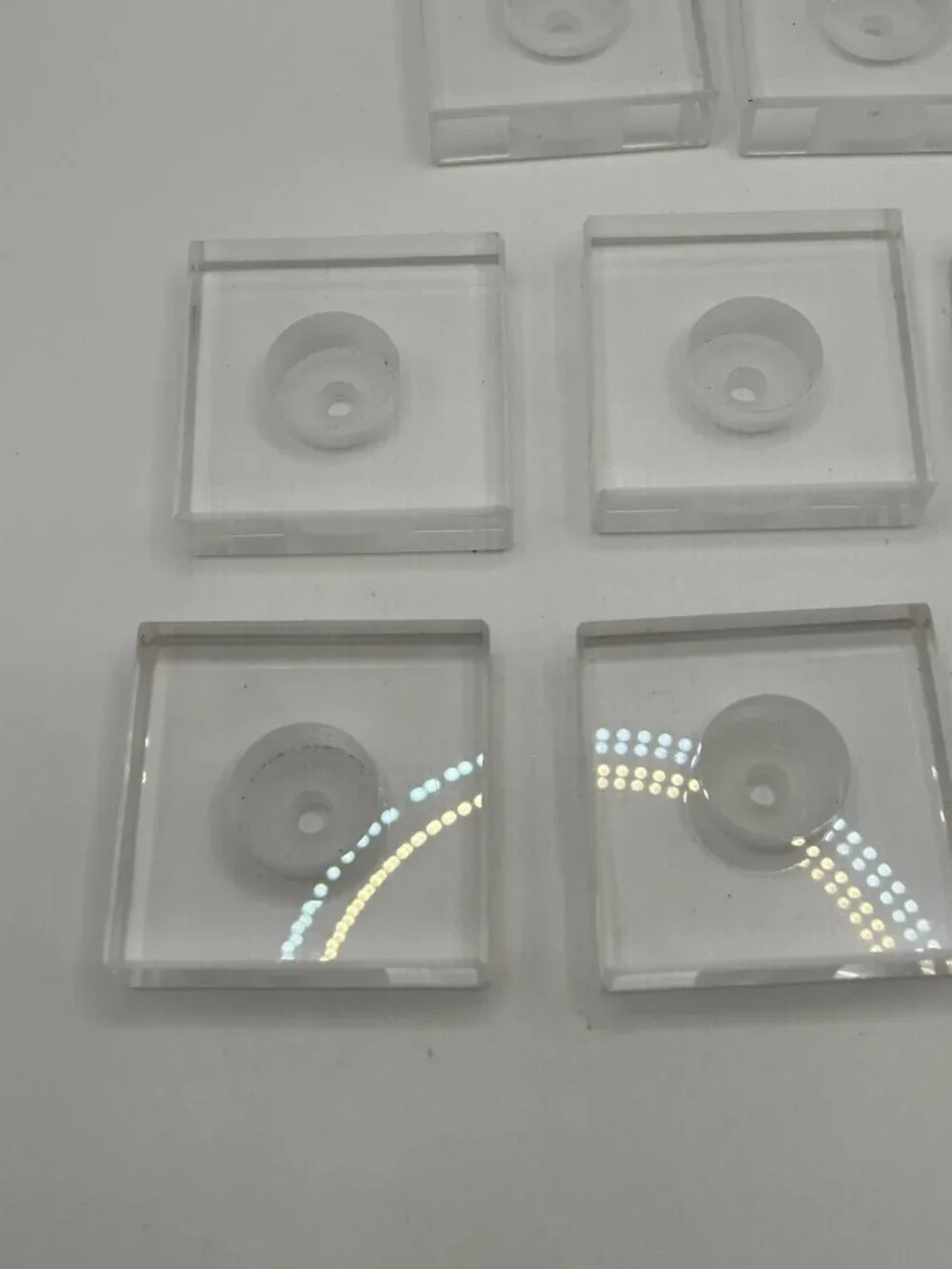 Lot of 8 Clear Acrylic Lucite Display Mount Blocks 2” Square Recessed Center